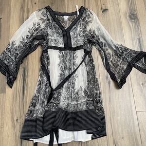 CACHE Y2K Black Dress Size Small Fairy Core Semi Sheer Sequins Beaded Vintage